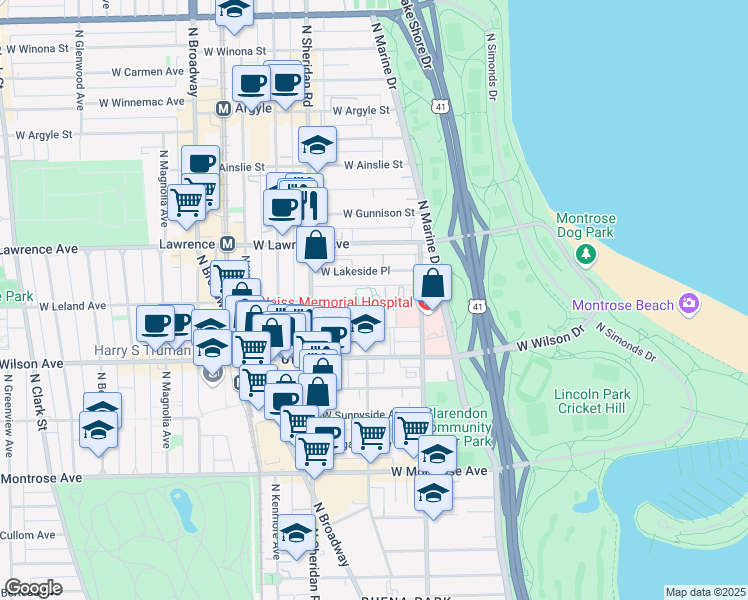 map of restaurants, bars, coffee shops, grocery stores, and more near 915 West Leland Avenue in Chicago