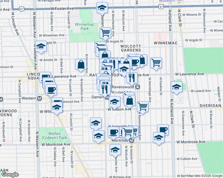 map of restaurants, bars, coffee shops, grocery stores, and more near in Chicago