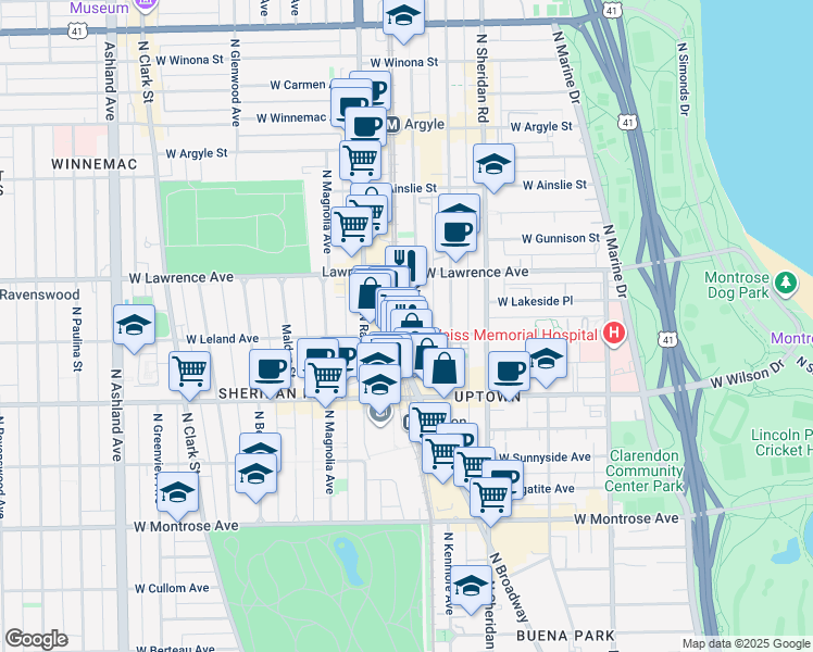 map of restaurants, bars, coffee shops, grocery stores, and more near in Chicago