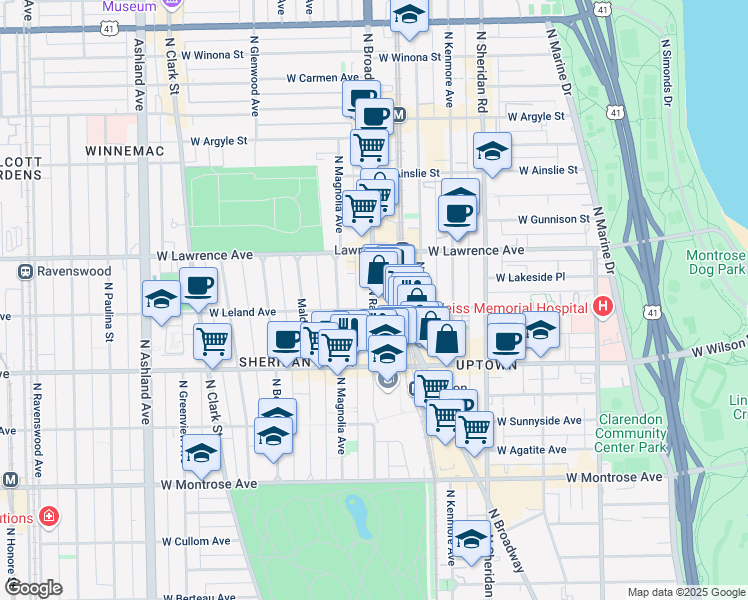 map of restaurants, bars, coffee shops, grocery stores, and more near in Chicago