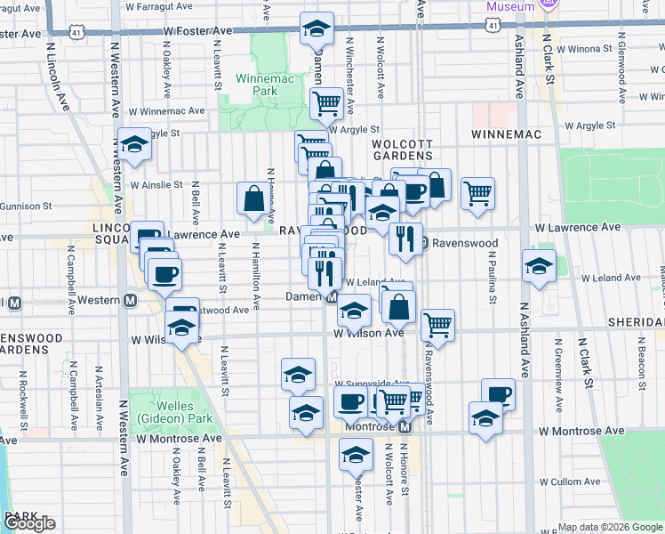 map of restaurants, bars, coffee shops, grocery stores, and more near in Chicago