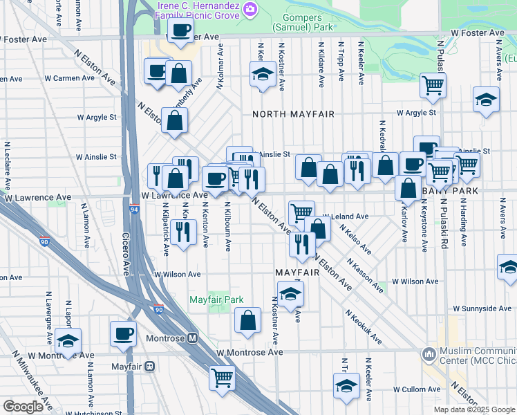 map of restaurants, bars, coffee shops, grocery stores, and more near in Chicago
