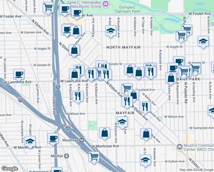 map of restaurants, bars, coffee shops, grocery stores, and more near in Chicago