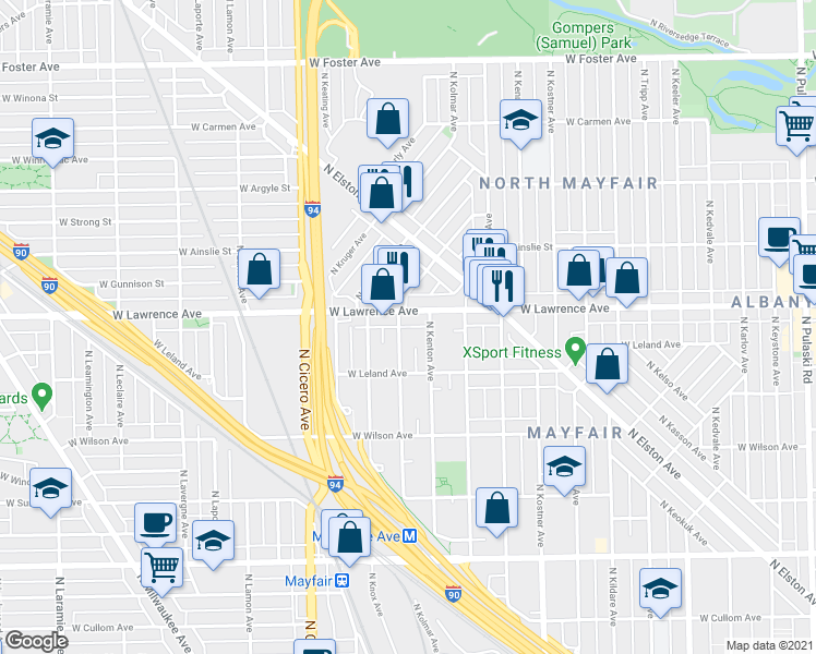 map of restaurants, bars, coffee shops, grocery stores, and more near 4718 North Knox Avenue in Chicago