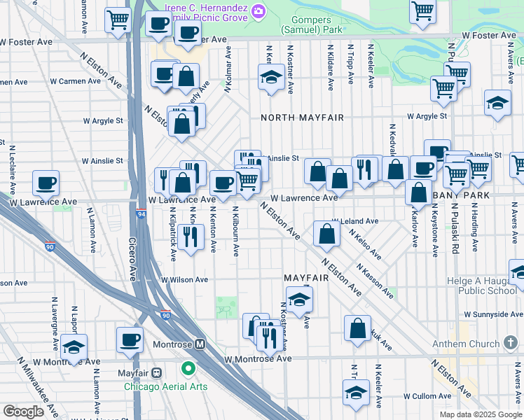 map of restaurants, bars, coffee shops, grocery stores, and more near in Chicago