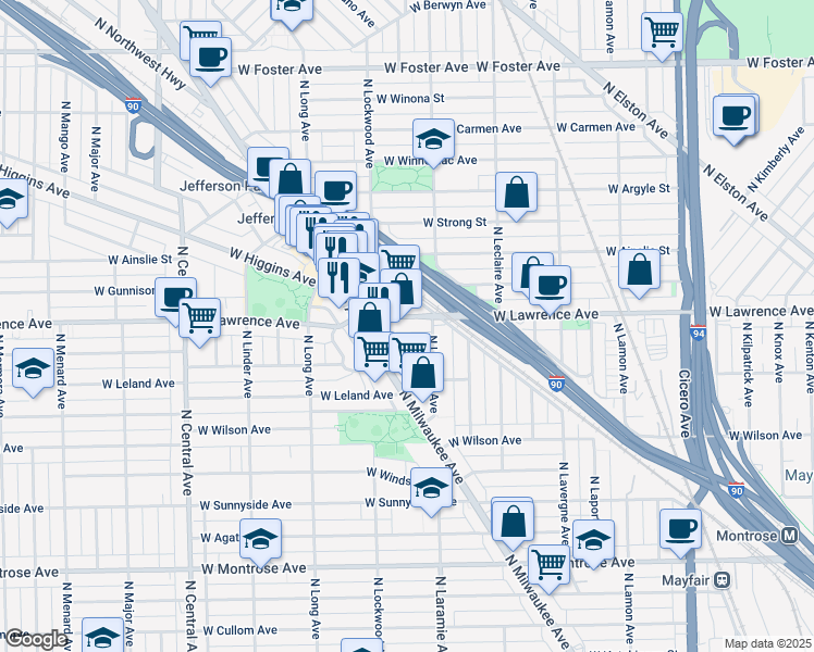 map of restaurants, bars, coffee shops, grocery stores, and more near 5228 West Giddings Street in Chicago