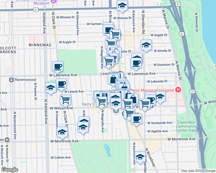 map of restaurants, bars, coffee shops, grocery stores, and more near 4712 North Racine Avenue in Chicago