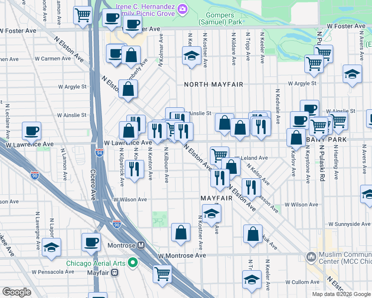 map of restaurants, bars, coffee shops, grocery stores, and more near in Chicago