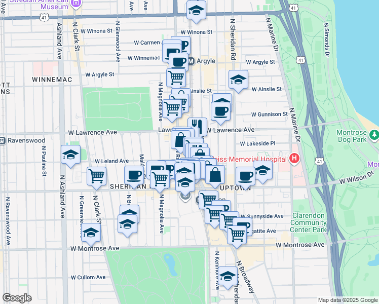 map of restaurants, bars, coffee shops, grocery stores, and more near in Chicago