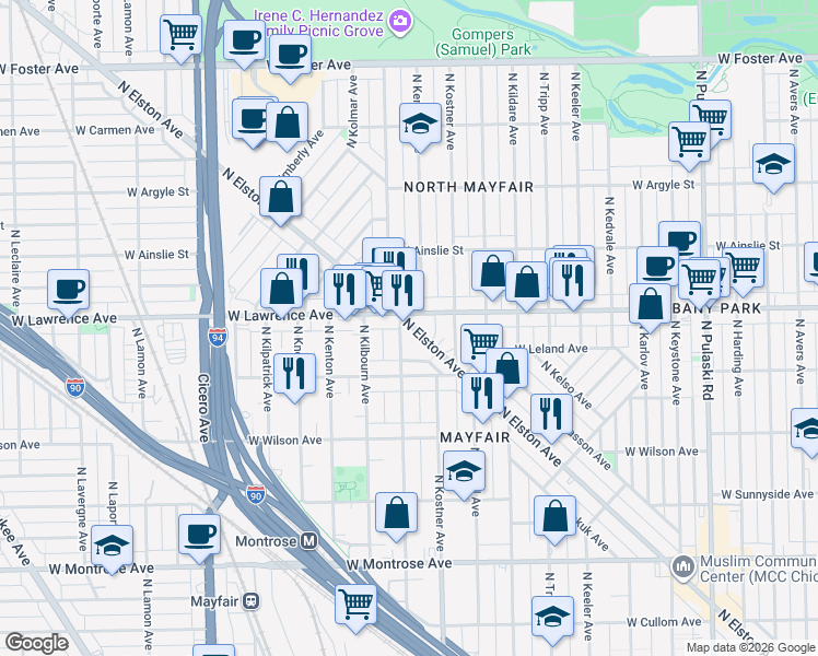 map of restaurants, bars, coffee shops, grocery stores, and more near in Chicago