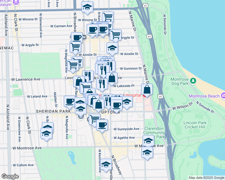 map of restaurants, bars, coffee shops, grocery stores, and more near in Chicago