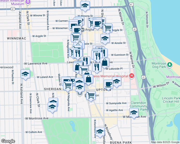 map of restaurants, bars, coffee shops, grocery stores, and more near in Chicago