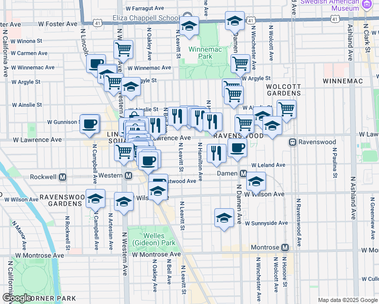 map of restaurants, bars, coffee shops, grocery stores, and more near in Chicago