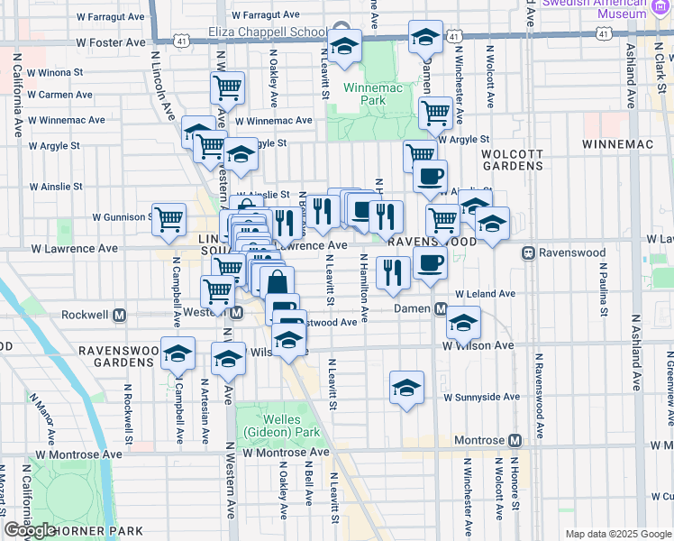map of restaurants, bars, coffee shops, grocery stores, and more near in Chicago