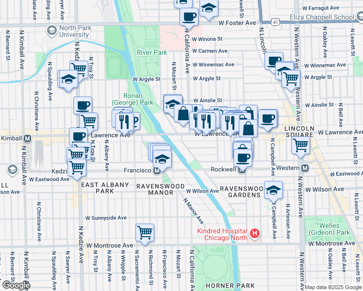 map of restaurants, bars, coffee shops, grocery stores, and more near in Chicago
