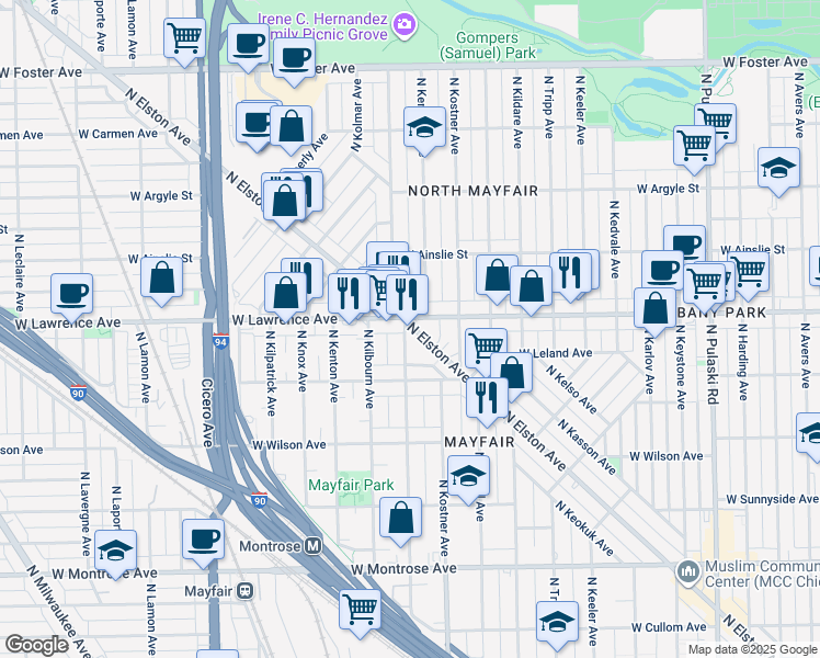 map of restaurants, bars, coffee shops, grocery stores, and more near in Chicago
