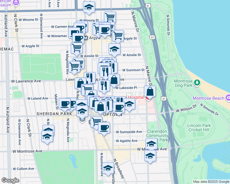 map of restaurants, bars, coffee shops, grocery stores, and more near in Chicago