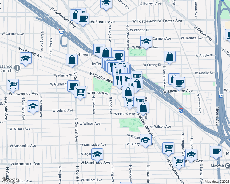 map of restaurants, bars, coffee shops, grocery stores, and more near 4831 North Milwaukee Avenue in Chicago