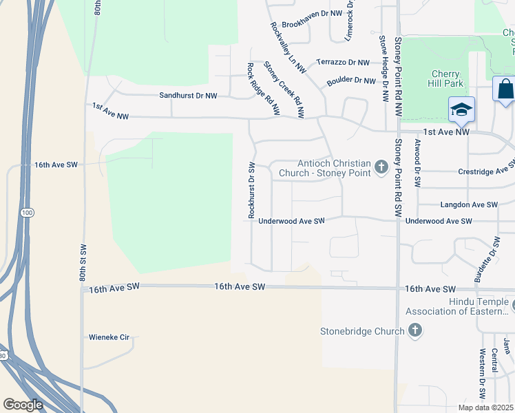 map of restaurants, bars, coffee shops, grocery stores, and more near 413 Rockhurst Drive Southwest in Cedar Rapids
