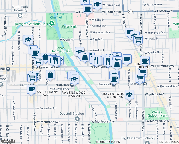map of restaurants, bars, coffee shops, grocery stores, and more near in Chicago