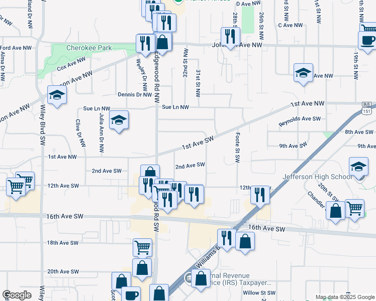 map of restaurants, bars, coffee shops, grocery stores, and more near 3116 1st Avenue Northwest in Cedar Rapids