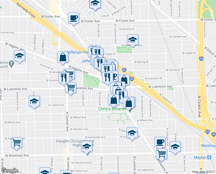 map of restaurants, bars, coffee shops, grocery stores, and more near in Chicago