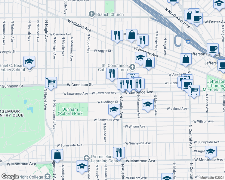map of restaurants, bars, coffee shops, grocery stores, and more near in Chicago
