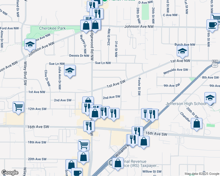 map of restaurants, bars, coffee shops, grocery stores, and more near 3116 1st Avenue Northwest in Cedar Rapids