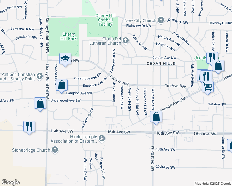 map of restaurants, bars, coffee shops, grocery stores, and more near 200 Drexel Drive Southwest in Cedar Rapids