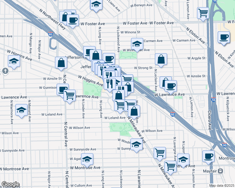 map of restaurants, bars, coffee shops, grocery stores, and more near in Chicago