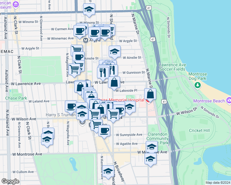 map of restaurants, bars, coffee shops, grocery stores, and more near in Chicago