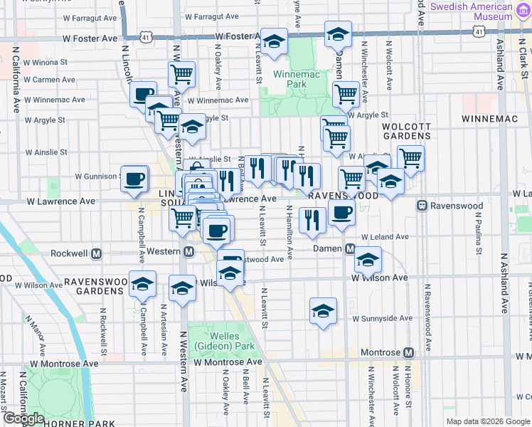 map of restaurants, bars, coffee shops, grocery stores, and more near in Chicago