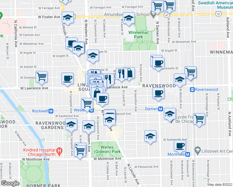 map of restaurants, bars, coffee shops, grocery stores, and more near in Chicago