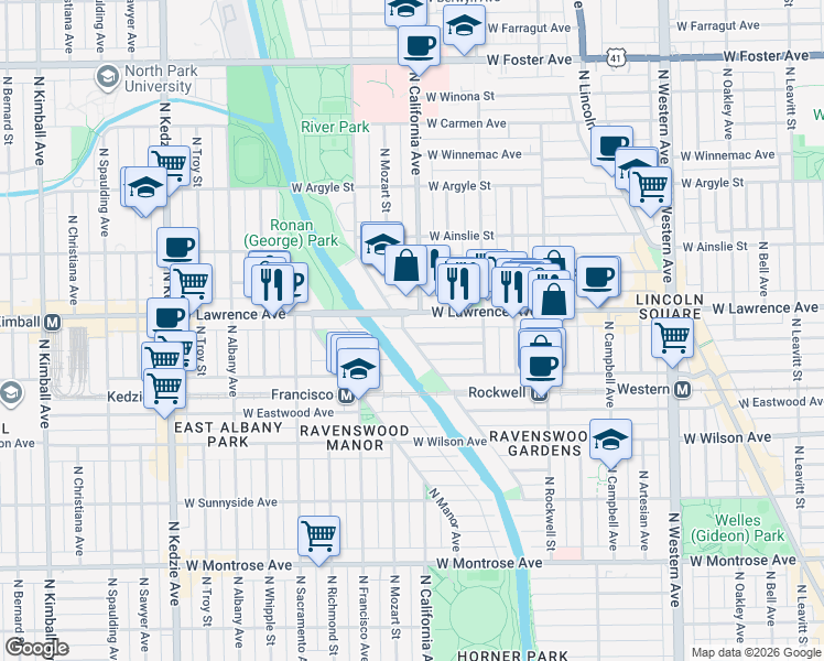 map of restaurants, bars, coffee shops, grocery stores, and more near in Chicago