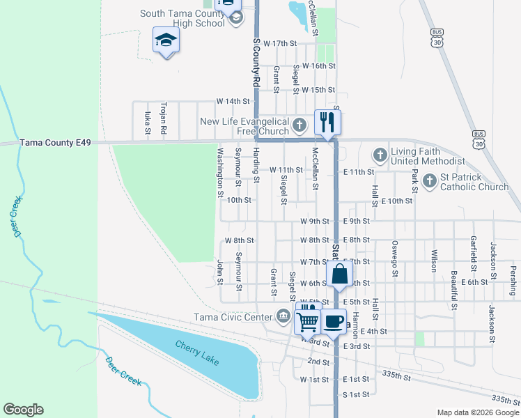map of restaurants, bars, coffee shops, grocery stores, and more near 1000-1008 Harding St in Tama