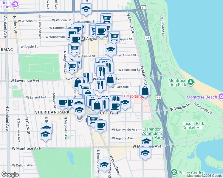 map of restaurants, bars, coffee shops, grocery stores, and more near in Chicago