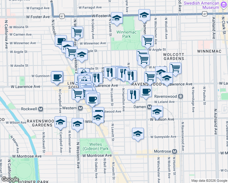 map of restaurants, bars, coffee shops, grocery stores, and more near in Chicago