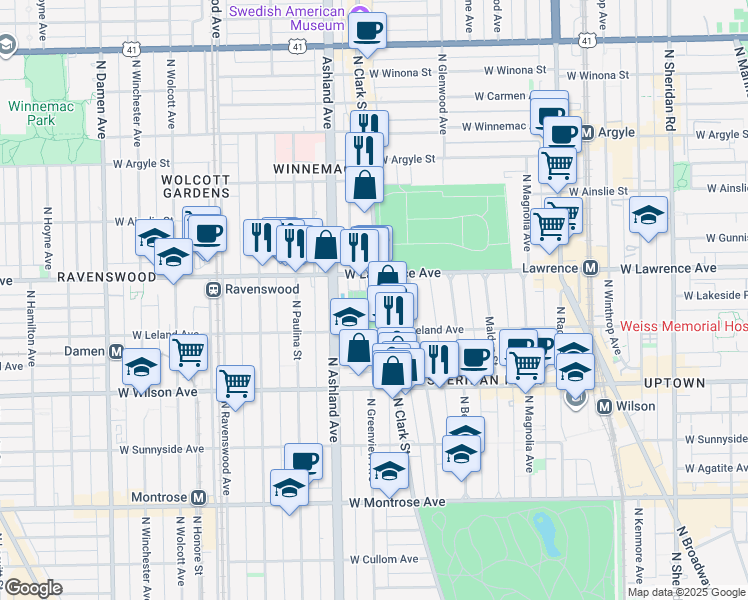 map of restaurants, bars, coffee shops, grocery stores, and more near in Chicago