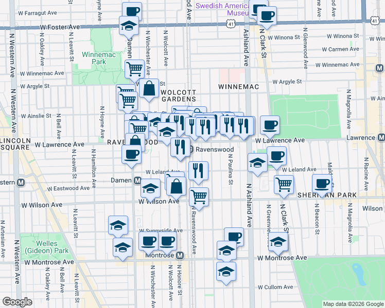 map of restaurants, bars, coffee shops, grocery stores, and more near in Chicago