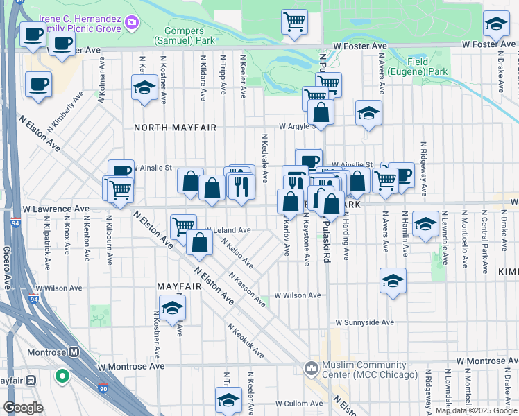 map of restaurants, bars, coffee shops, grocery stores, and more near in Chicago