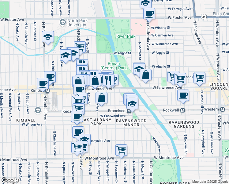 map of restaurants, bars, coffee shops, grocery stores, and more near in Chicago