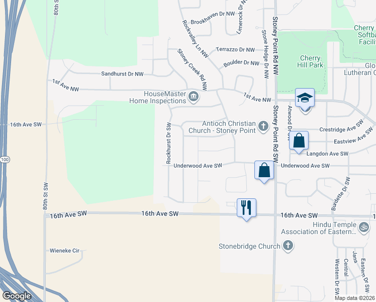 map of restaurants, bars, coffee shops, grocery stores, and more near 321 Westridge Drive Southwest in Cedar Rapids