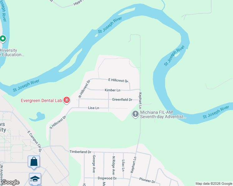 map of restaurants, bars, coffee shops, grocery stores, and more near 4776 Kimber Lane in Berrien Springs