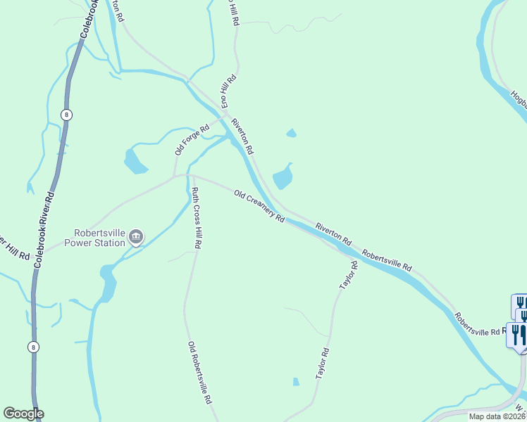 map of restaurants, bars, coffee shops, grocery stores, and more near 31 Old Creamery Road in Colebrook