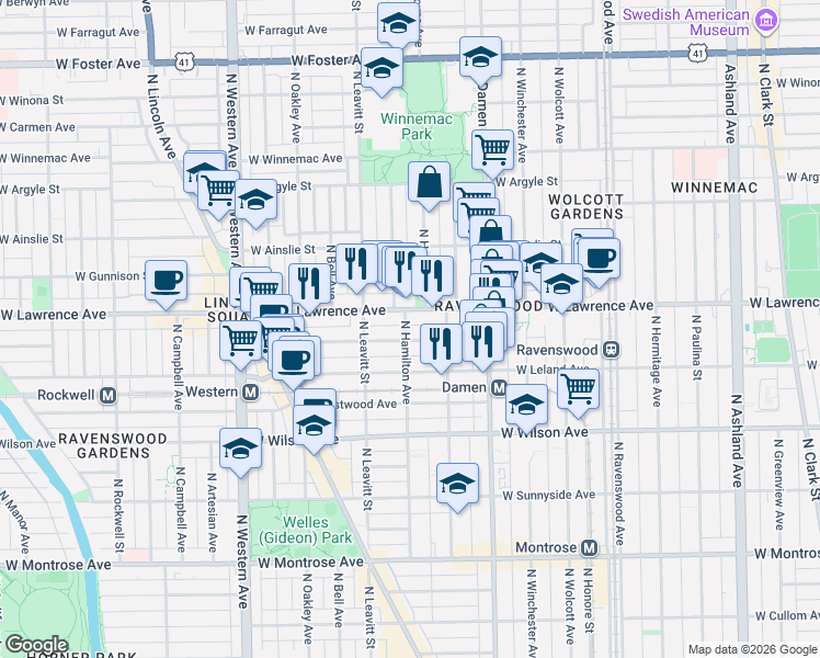 map of restaurants, bars, coffee shops, grocery stores, and more near in Chicago