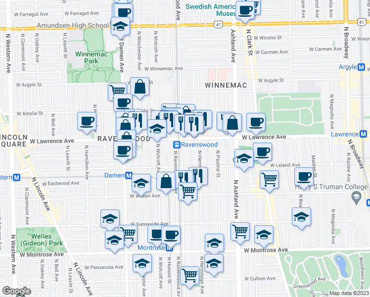 map of restaurants, bars, coffee shops, grocery stores, and more near in Chicago