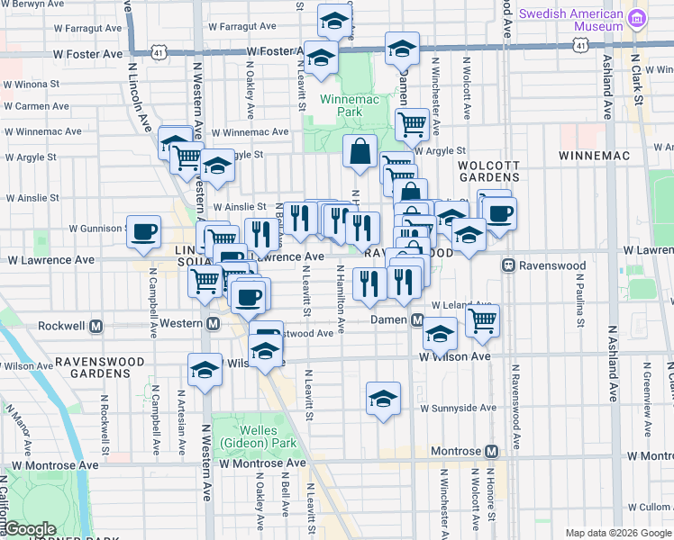map of restaurants, bars, coffee shops, grocery stores, and more near in Chicago