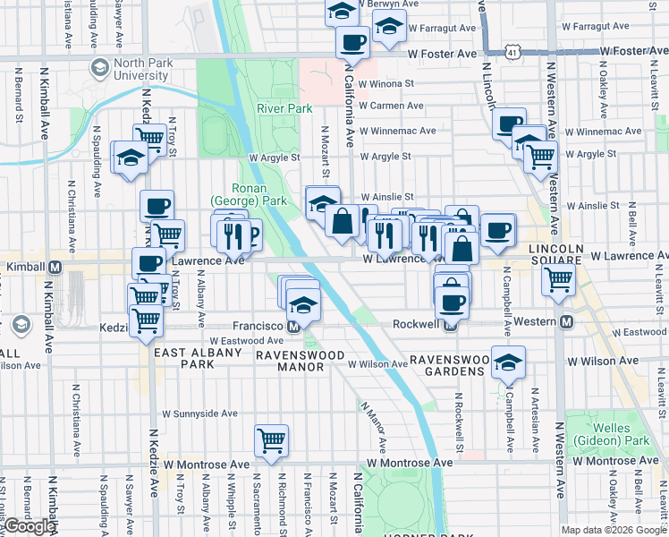 map of restaurants, bars, coffee shops, grocery stores, and more near in Chicago