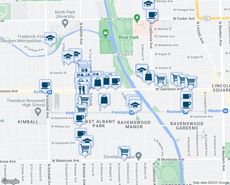 map of restaurants, bars, coffee shops, grocery stores, and more near in Chicago