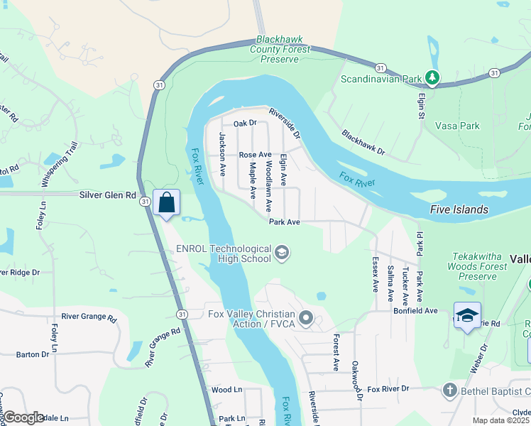 map of restaurants, bars, coffee shops, grocery stores, and more near 35W710 Woodlawn Avenue in St. Charles